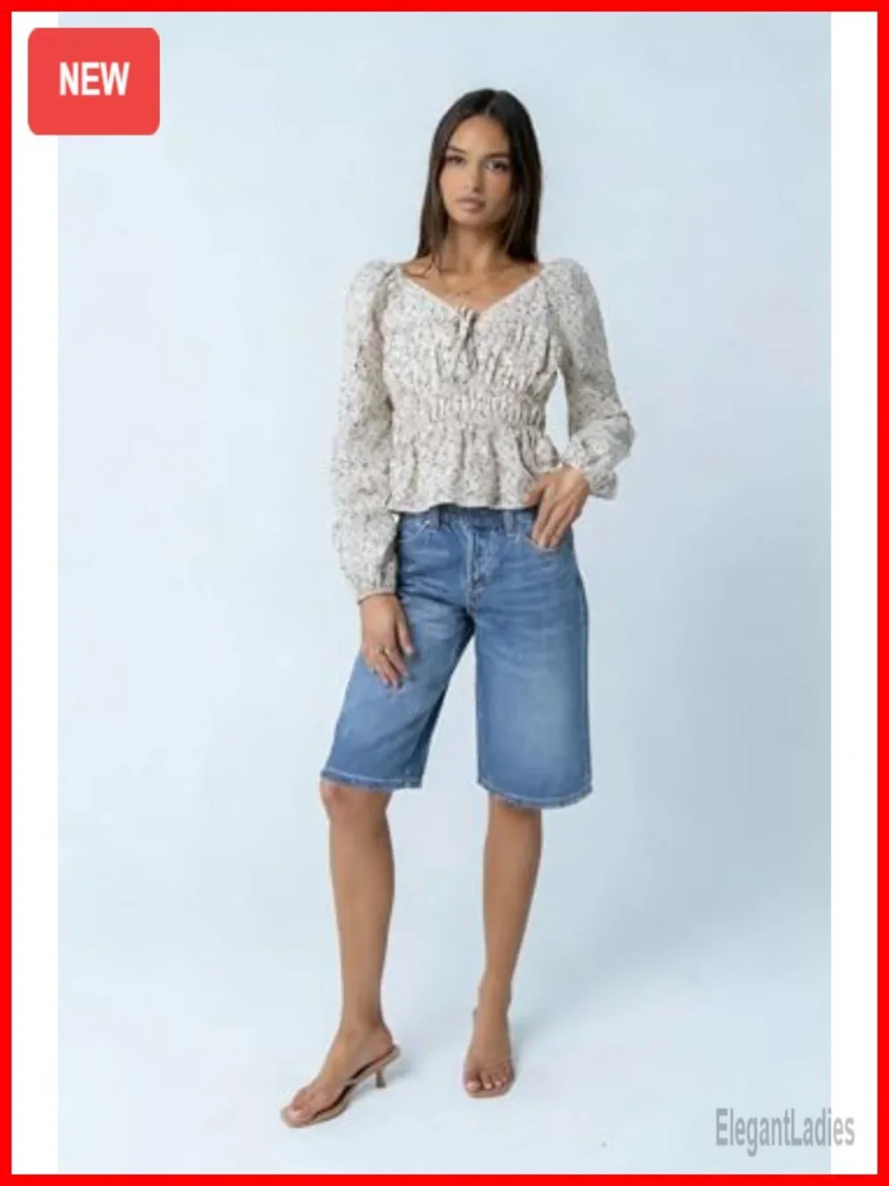 Women's High Waist Denim Bermuda Shorts Elastic Pull On Casual Long Shorts